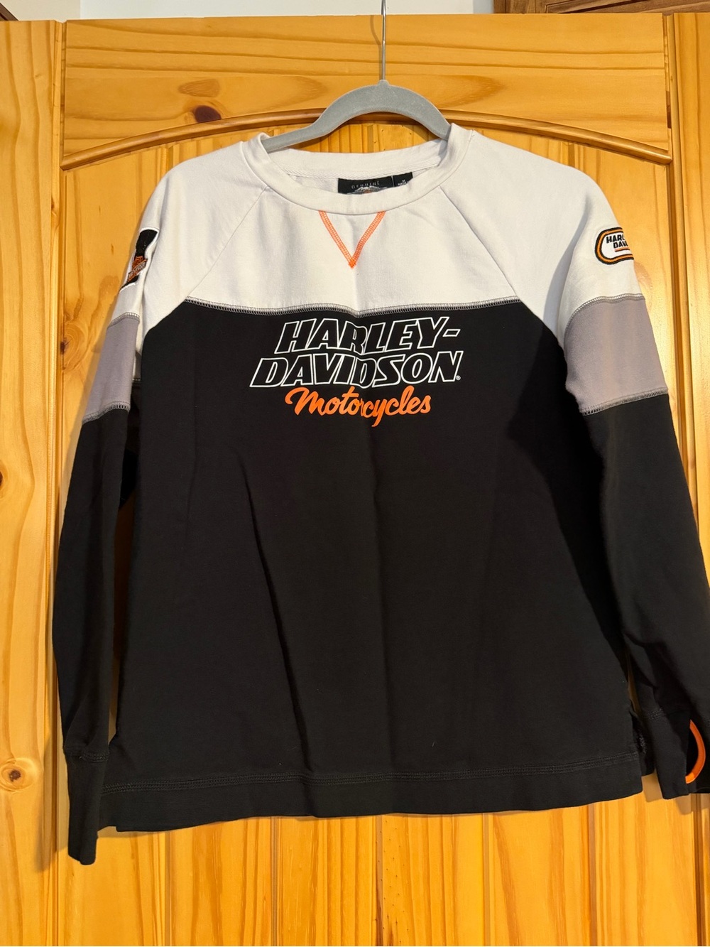 Harley-Davidson Black White & Gray Crewneck Sweatshirt with Orange Script